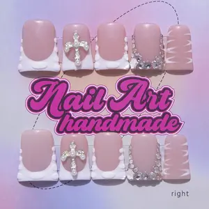 Delicatething Stylish Acrylic Nails Set with 10 Pieces, Y2K Duckbill Style with Floral Designs, Handmade with 3 Sizes Available, Perfect Gift for Women