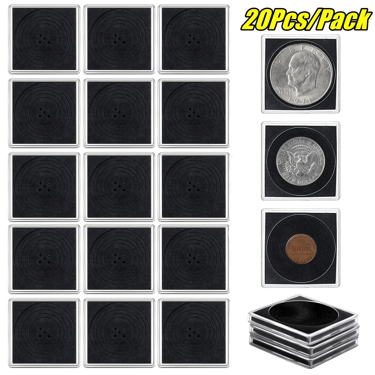 20 Pcs Adjustable Acrylic Coin Collection Cases with Sponges, Coin Storage Boxes, Coin Snap Holder, Silver Dollar Protection Cases for Collectors, Coin Dollar Collection Supplies, Coin Organizers, Coin Holders(20mm-40mm)