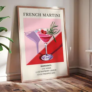 French Martini Ingredients Poster, Retro Cocktail Wall Art, Gift for Home Bar and Drink Lovers, Unframe