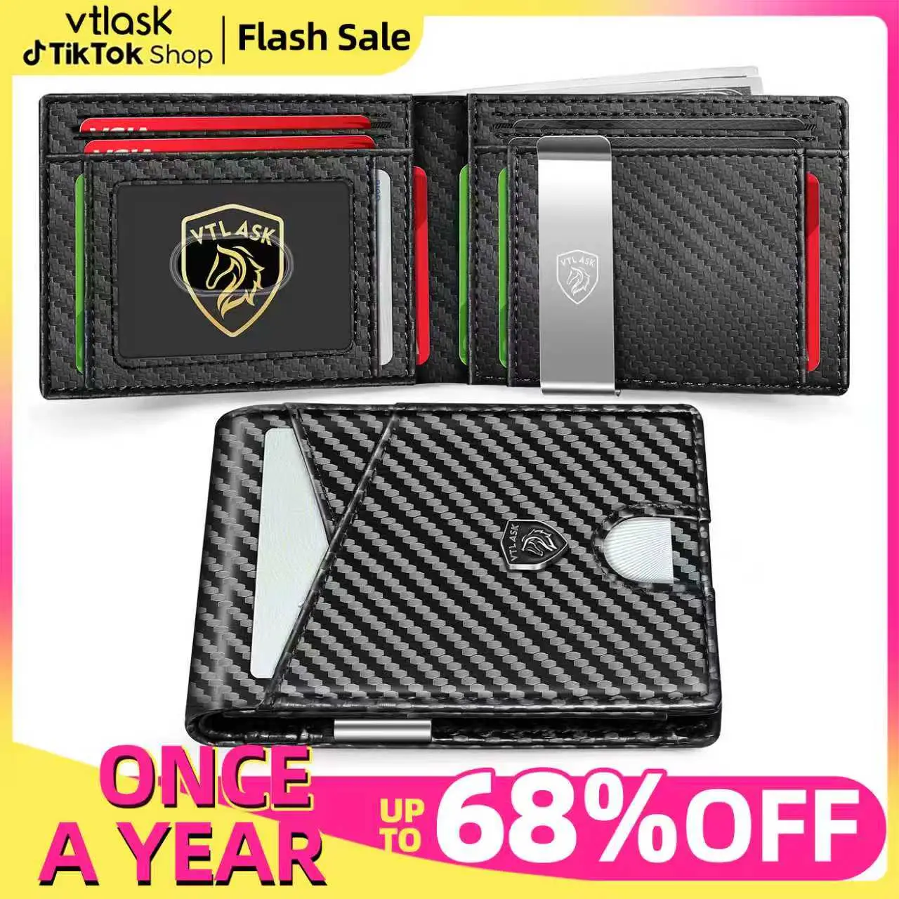 VTLASK Ultra Slim Wallets for Men Rfid Blocking 11 Card Bifold Leather Money Clip Cartera Para Hombre Father's Day Gifts with Gift Box