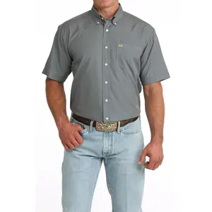 Cinch Men's Grey ArenaFlex Geometric Print Short Sleeve Button-Down Shirt