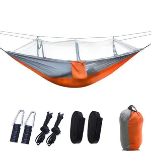 Classic soft canvas hammock—a durable and portable hammock outdoor relaxation suitable for one or two people, featuring a mosquito net. Perfect for camping, backyards, gardens, hiking, and travel. outdoorfun