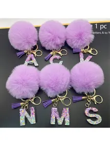 1 Pc, Alphabet Initial Letter Keychain Cute Plush Pom Pom Key Chain Ring Bag Backpack Charm Car Hanging Pendant Women Girls Gift, Trendy Cute Keychain, Keychain For Bags, Wallet and handbag accessories, keychain with tassels, Alphabet Initial Letter A-Y
