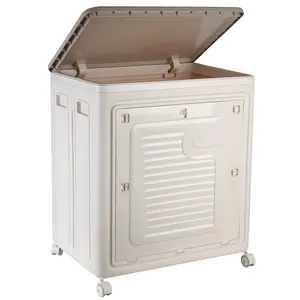 Laundry Hamper with Lid, Household Foldable Storage Closet Organizers with Wheels Large Capacity Plastic Dirty Laundry Basket for Blanket and Clothes