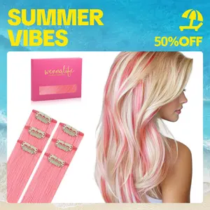 WENNALIFE Colorful Clip in Hair Extensions Human Hair 30g 6 pcs for Women with Burgundy Red 14-24 Inch Soft Silky Texture Easy Clip-In #