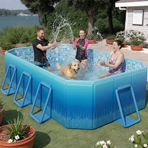 Brand new design! 102-inch portable, foldable inflatable adult pool—summer pool with thickened, wear-resistant PVC frame; solid construction, no inflation needed, quick setup; easy pool for home use, suitable for yard parties and outdoor activities.