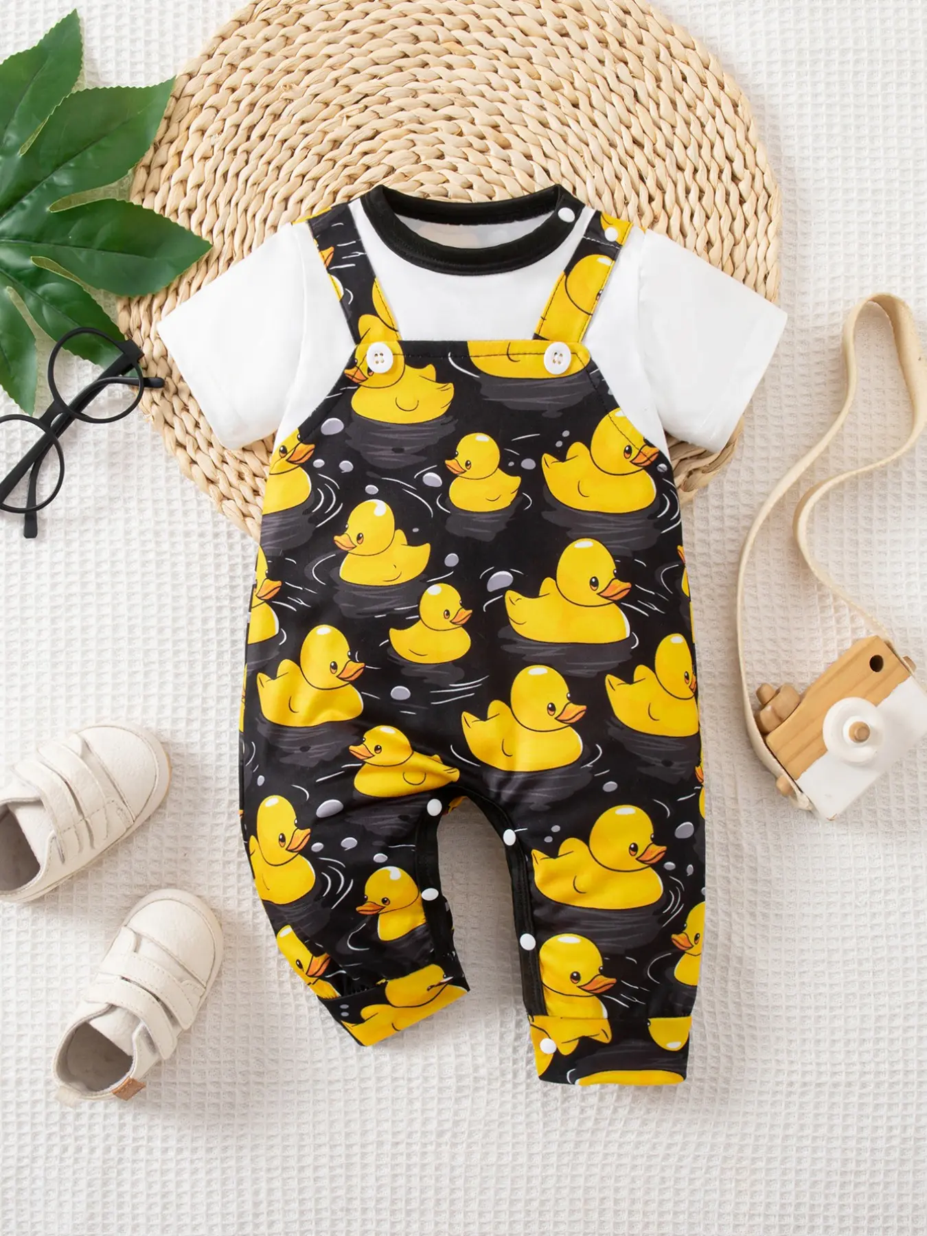 Spring Summer Baby Onesie Bodysuit Cute Cartoon Print Jumpsuit Infant Jumpsuit, Unisex Toddler Onesies Outfit Short Sleeve Long Pants Set, Outdoor Play Clothes for Boys and Girls, Baby Clothing