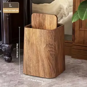 1 Extra-large vintage wood-grain trash can - with odor-proof sealing - rectangular, polished surface trash can, with a swing lid, suitable for use in living rooms, kitchens, bathrooms and hotels（The material is plastic with wood grain.） 1