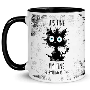 Cartoon Cat & Slogan Pattern Ceramic Mug, 11oz Funny Coffee Mug, Drinking Cup for Home Office Use