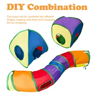 Collapsible DIY Cat Tunnel & Cubes Combo - Polyester Fiber, Collapsible Frame, Colorful Design, Creative Shape, Magic Stickers, Play Ball, Peek Holes, Interactive Play & Rest, Zipper Bag for Indoor Cats