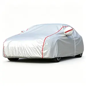 Silver 170T Car Cover with Reflective Strips & Zipper, Waterproof All-Weather UV Protection Dustproof Full Cover for Sedan SUV, 3 Sizes fathersdaygift
