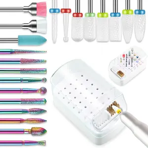 21pcs Nail Drill Bits Sets with Nail Drill Holder Case, 3/32 Inch Cuticle Electric Nail File & Ceramic Acrylic Gel Nail Bit Kit, Carbide Cuticle Remover Bits for Manicure Pedicure, Home Salon