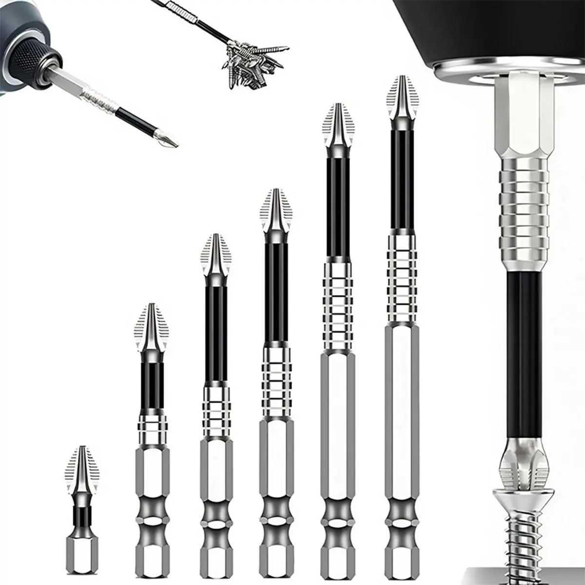 High Magnetic Screwdriver Drill Bit Set - 6pcs K5 Impact Resistant Non Slip Bit for Home DIY Professional Use (6pcs)