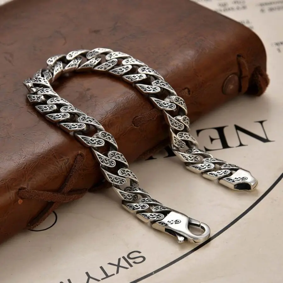 Men's Cuban Link Bracelet - Vintage Retro Durable Metal Adjustable Slider Bracelet, Multi-Size Elegant Indoor Recreation Birthday Gift for Males, Adjustable Slider Bracelets