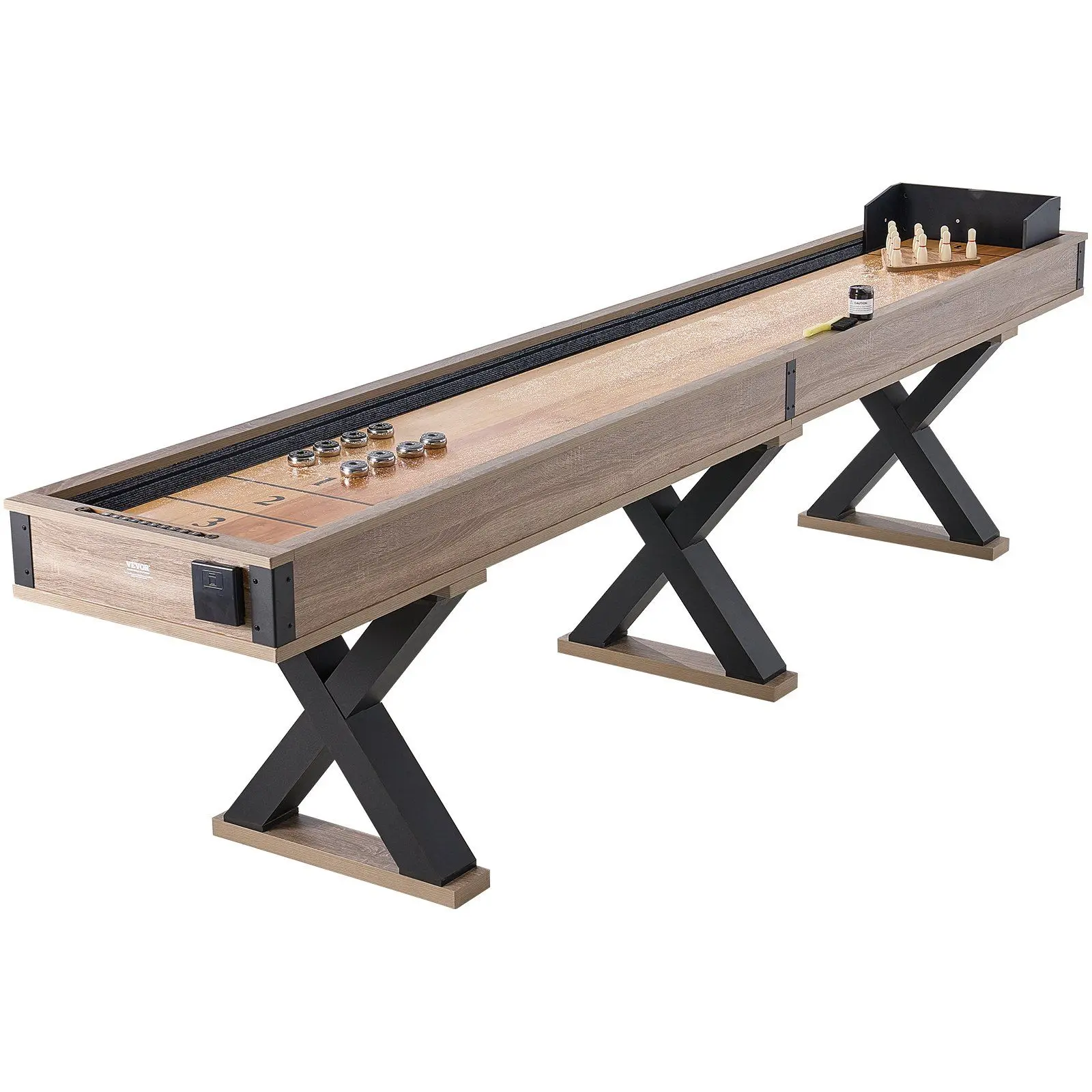 VEVOR High-Quality 11.5 ft Shuffleboard Table - 2-in-1 Shuffleboard & Bowling Combo Game Set, MDF Board, 2 Cup Holders, Built-In Scoring, Entertainment Game Table