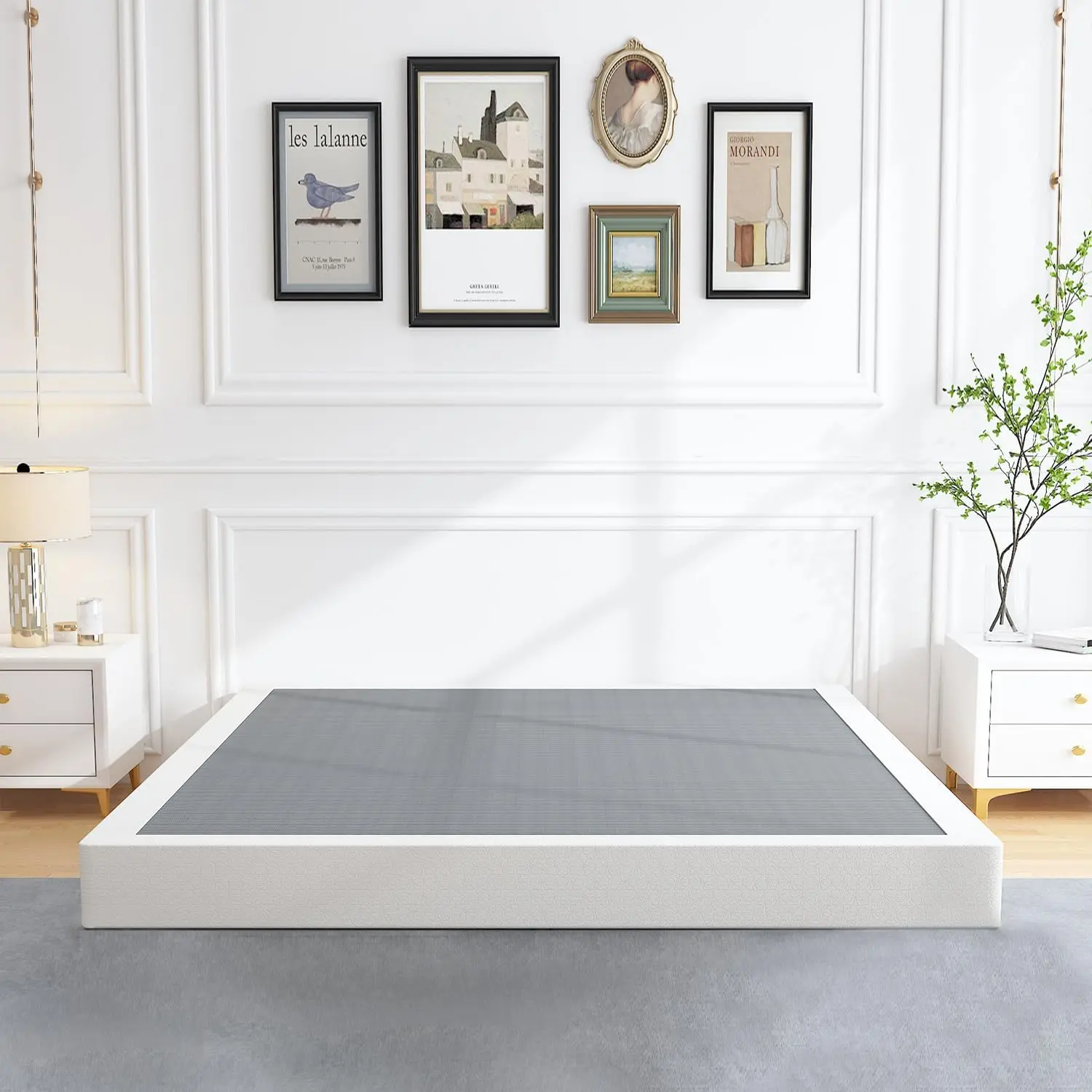5-in Durable Low Profile California Box Spring Bed Base - Stable Synthetic Metal Frame Mattress Foundation (3000 lbs Capacity, Multi-Size Full/Queen/California King, Modern Design) with High-Quality Fabric Cover, Easy Assembly, Even Weight Distribution