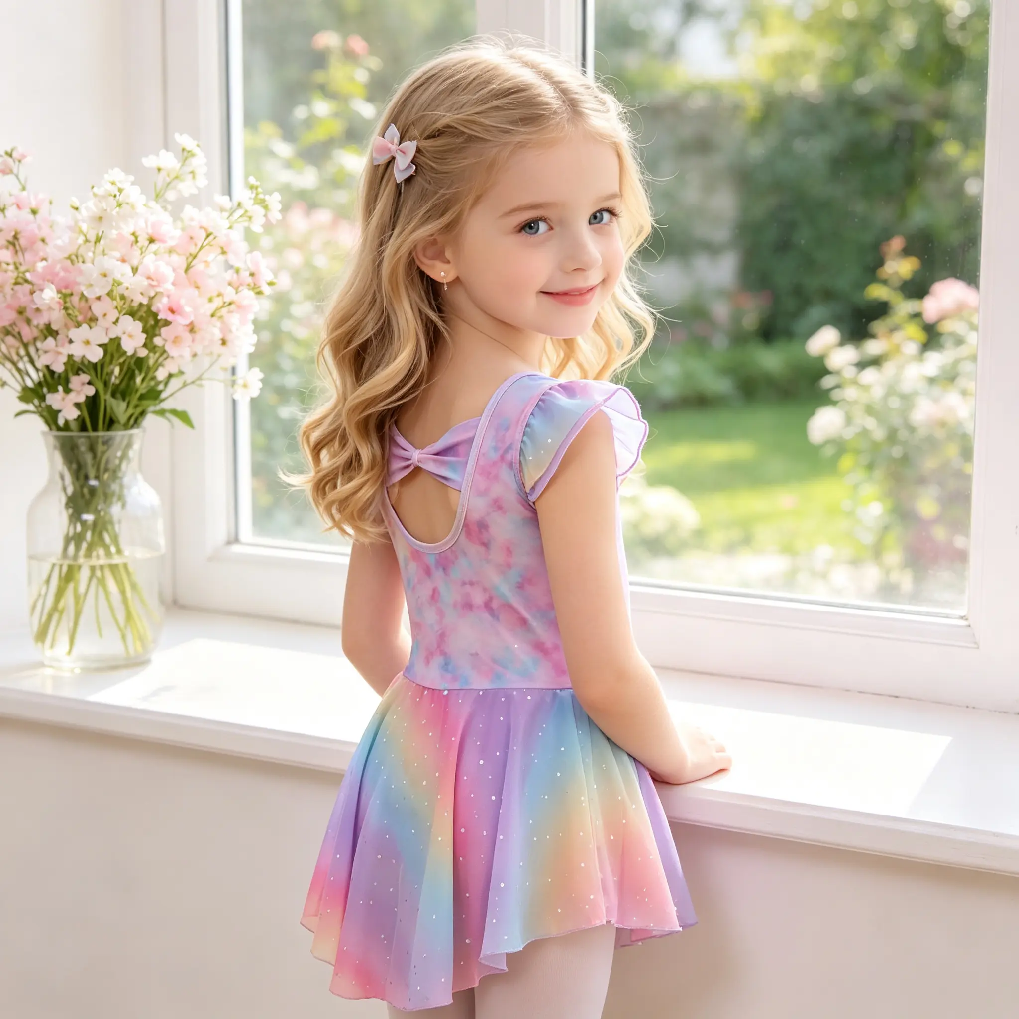 Girls Ballet Leotard with Rainbow Gradient Tutu Dress,Ruffle Sleeve Sparkle Dance Dress,Toddler Ballerina Outfit for Recital & Ballet Class