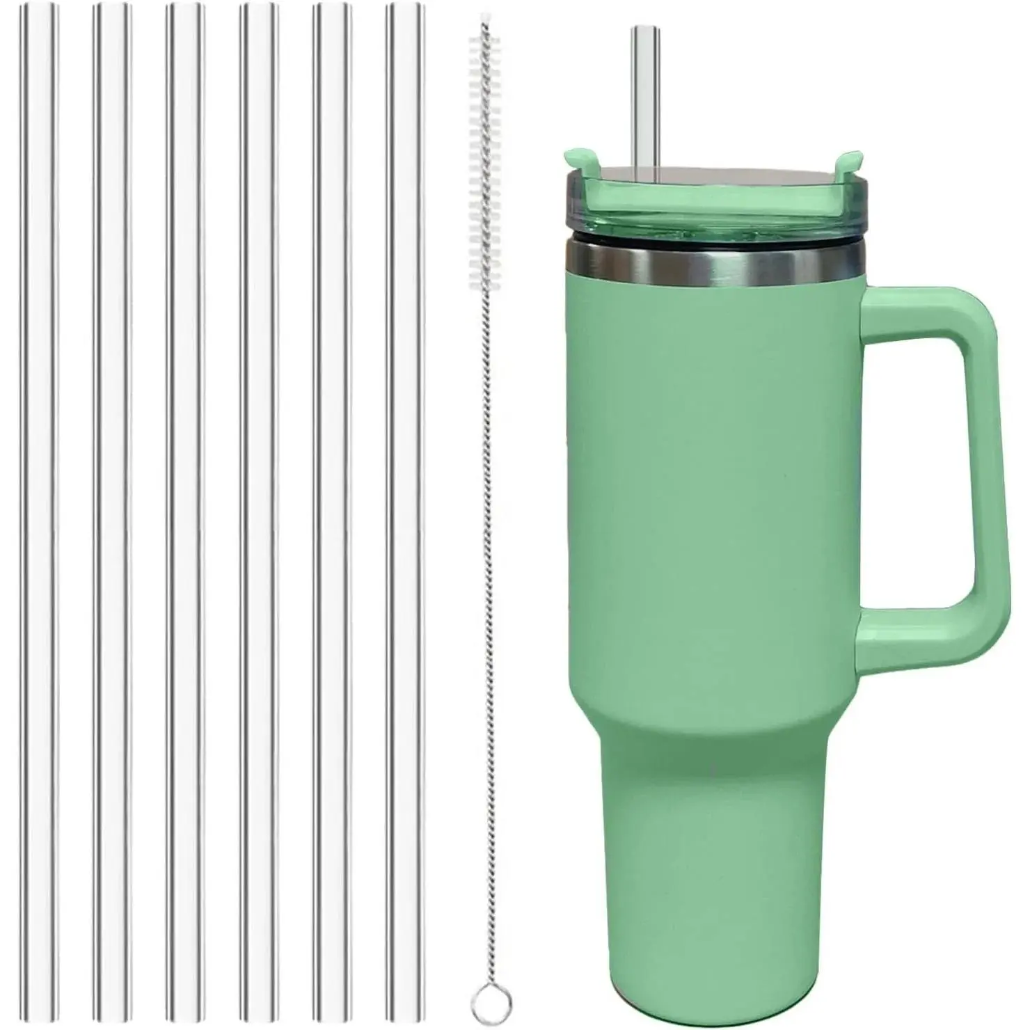 6 Pack Replacement Straw for Stanley Adventure Quencher 40 oz 30 oz Cup Tumbler, Reusable Straws for Stanley 40 oz & Simple Modern Tumbler with Handle, with Cleaning Brush for Stanley Cup Accessories