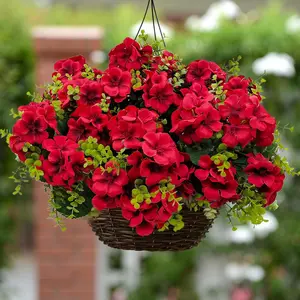 Vibrant Red UV Resistant Artificial Geranium Flowers 6 Bundles Silk Fake Plants for Outdoor Indoor Decor Front Porch Garden Patio Window Box Decoration
