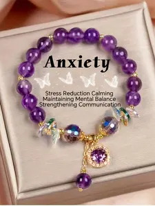 1 pcs Vintage Amethyst Bead Bracelet for Women - Elegant Purple Gemstone Stretch Bangle Bracelet, ideal Holiday Crystal Jewelry Gift for Her, Perfect for Daily Wear & Special Occasions
