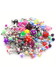 CrazyPiercing Lot of 110PCS Body Jewelry Piercing Eyebrow Navel Belly Tongue Lip Nose Hoop Ring Nose Rings Bar Ring Body Piercings Belly Button Piercing Belly Hoops