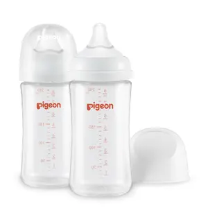 Pigeon Glass Nursing Baby Bottle Wide Neck, Anti-Colic, Streamlined Body, Natural Feel, Easy to Clean, Heat-Resistant, 8.1 oz, Includes 2pcs M Nipples (3m+) baby registry essentia  barbarian baby bottle