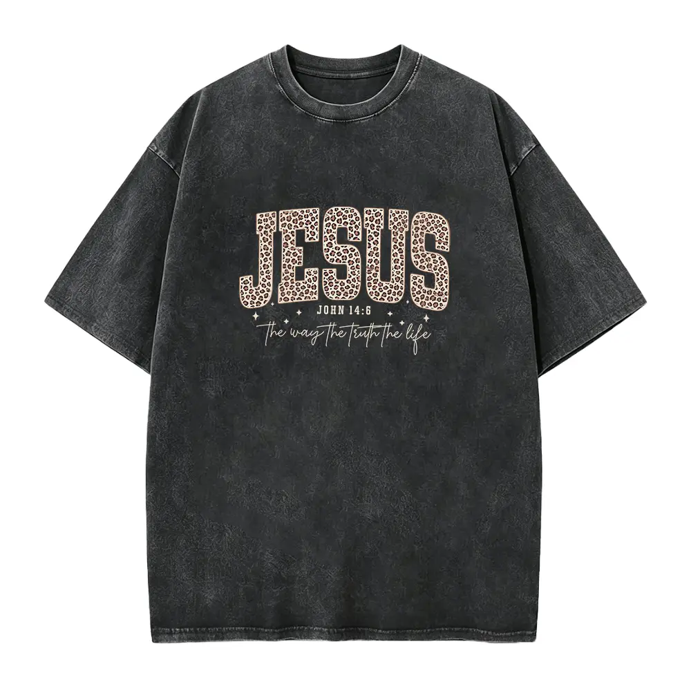 Christian Jesus Shirt, Cheetah Print Bible Verse T-Shirt, Trendy Faith Shirt Religious Women Gift The Way The Truth The Life