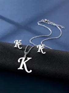 3pcs Letter Detail Pendant Necklace & Stud Earrings Set As Lovers Day Gift, Titanium Steel Fashionable Jewelry Set for Daily Wear, Trendy All-match & Exquisite Jewelry for Birthday Gift without Box