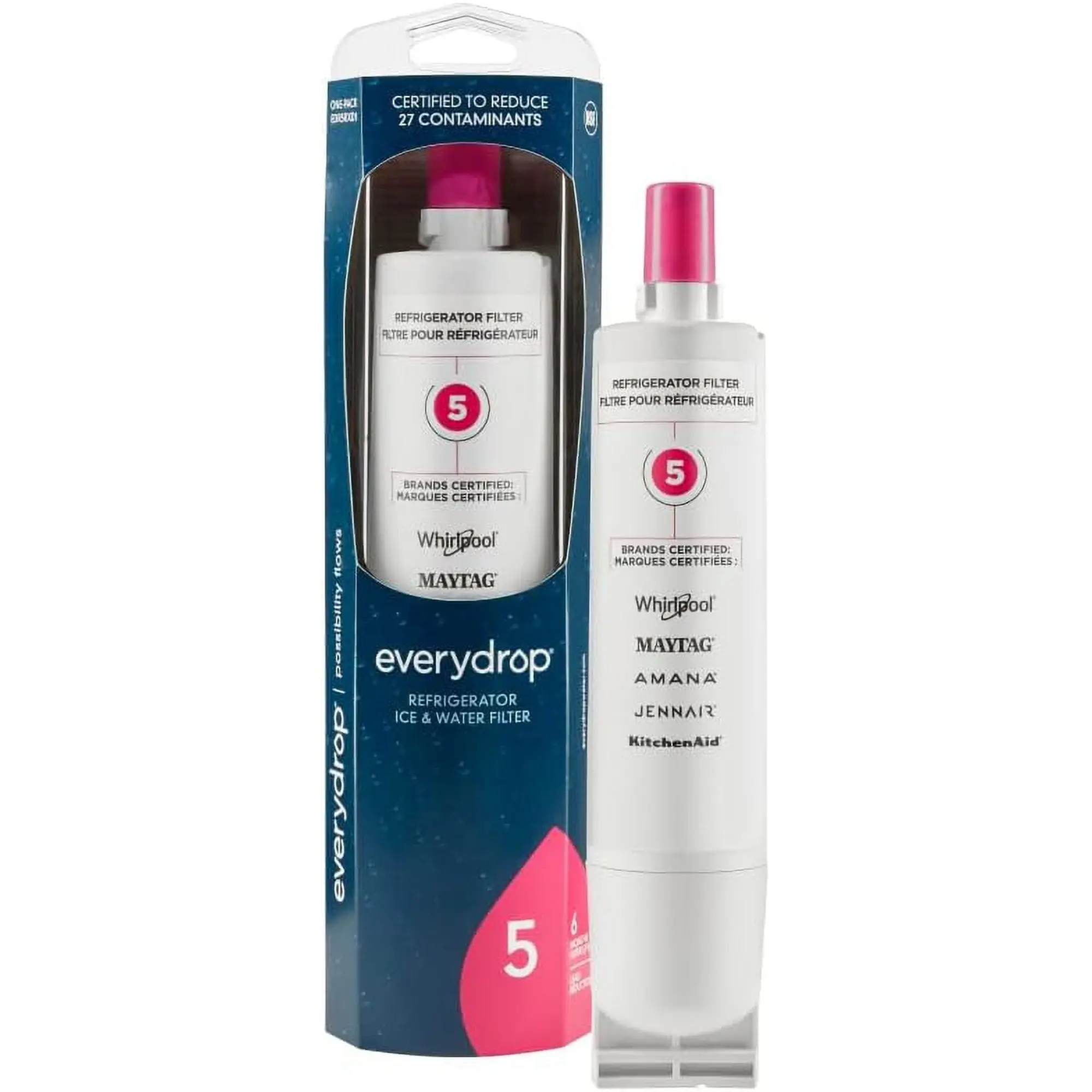 Refrigerator Ice & Water Filter 1 (EDR5RXD1 Single Pack) - Home Supplies Filter for Direct Filtration from Your Refrigerator, Chlorine & Industrial Chemical Reduction, Waterborne Parasite Removal, Hassle-Free Swapping