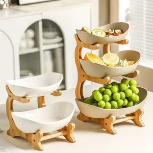 Detachable Fruit Plate with Wooden Handle, Removable Table Stand, Ideal for Parties & Gatherings, Durable Design, Dessert Display Plate, Party Plates