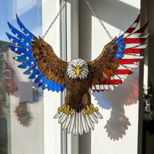 American Eagle Stained Glass Suncatcher  | Patriotic Window Hanging Decor | USA Flag Art Glass Ornament | Sunlight Rainbow Prism Catcher | Independence Day Home Decor Gift | Handmade Style Suncatcher Viral TikTok Home Aesthetic