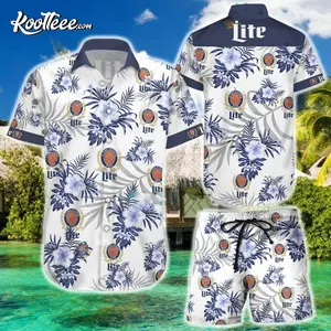Vintage Mil Litee Tropical Fern Men's Hawaiian Shirt and Short Light Beer Lovers Swim Trunks, Father's Day Aloha Gift for Him, Trendy Casual Breathable Surfing Beach Shorts Swimwear Menswear Outfit Outfit
