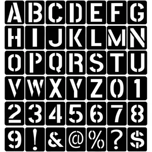42 Pcs 3 Inch Alphabet Letter Symbol Numbers Stencils Reusable Plastic Template Set for Drawing on Wood Wall Glass Porch Fabric Rock Sign Craft Decoration Black