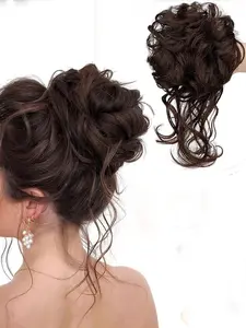 Messy Curly Donut Hair Bun Updo With Elastic Band, Synthetic Hair Bun Hair Extension Piece Suitable For Women 10 Inch Hair Accessories, Wavy Synthetic Hairpieces