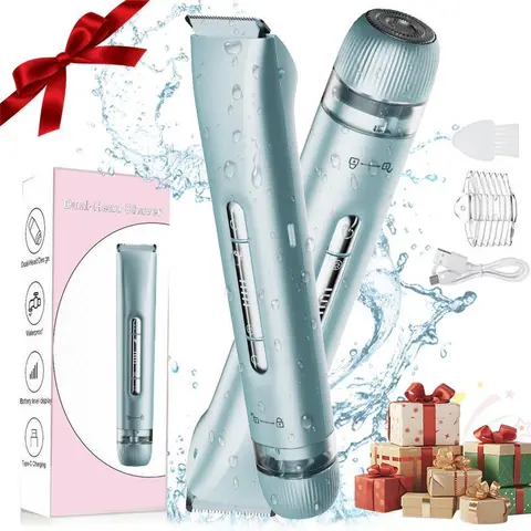 Multifunctional Hair Shaver - Cordless Portable Rechargeable Waterproof 2-in-1 Trimmer, Dual Detachable Interchangeable Heads, Cleaning Brush for Face, Legs, Underarms (1 Box, Rechargeable Battery Included)