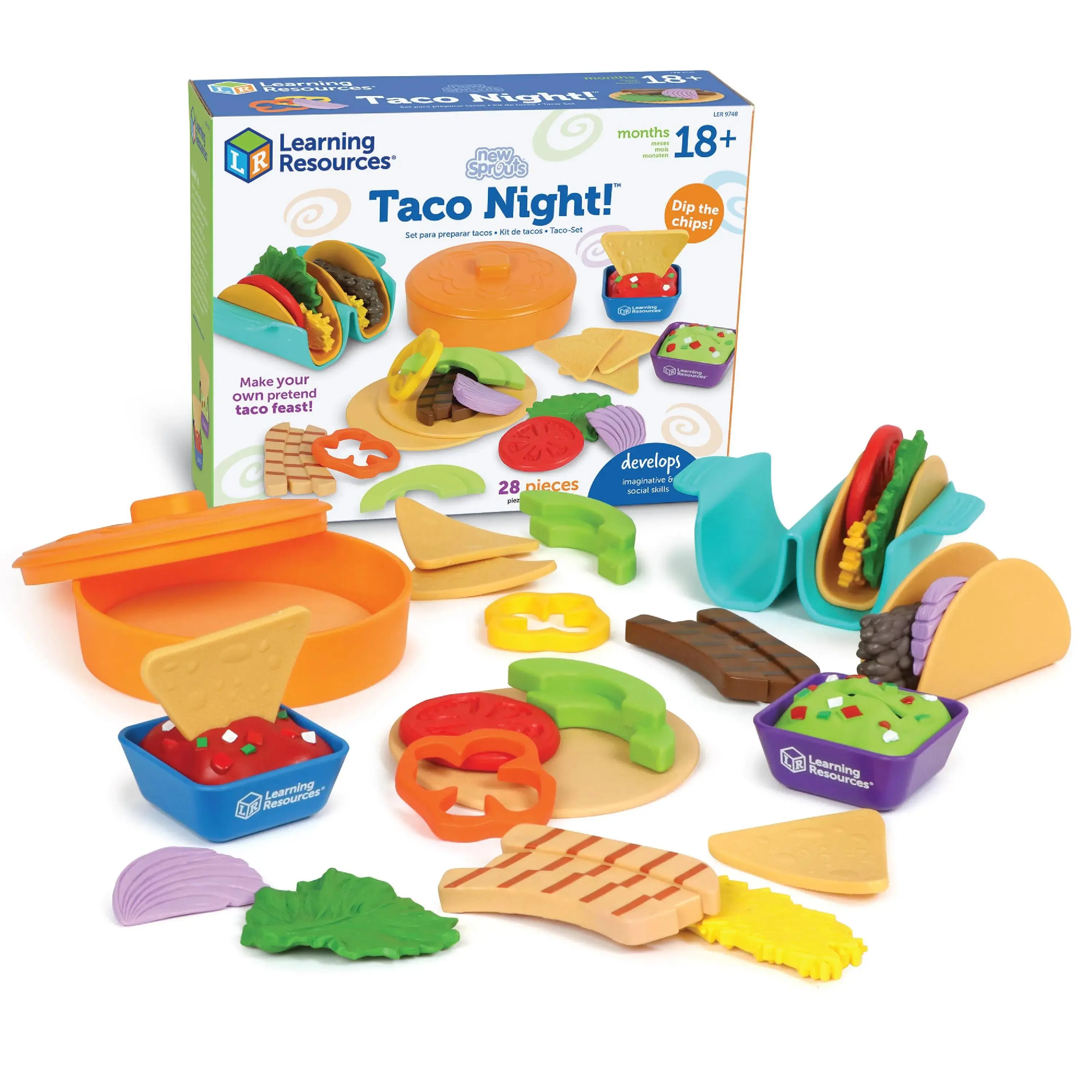 Learning Resources New Sprouts Taco Night - Pretend Play Food for Toddlers, Montessori Toys, Imaginative & Social Skills, Play Food Kitchen, Grocery Store Accessories