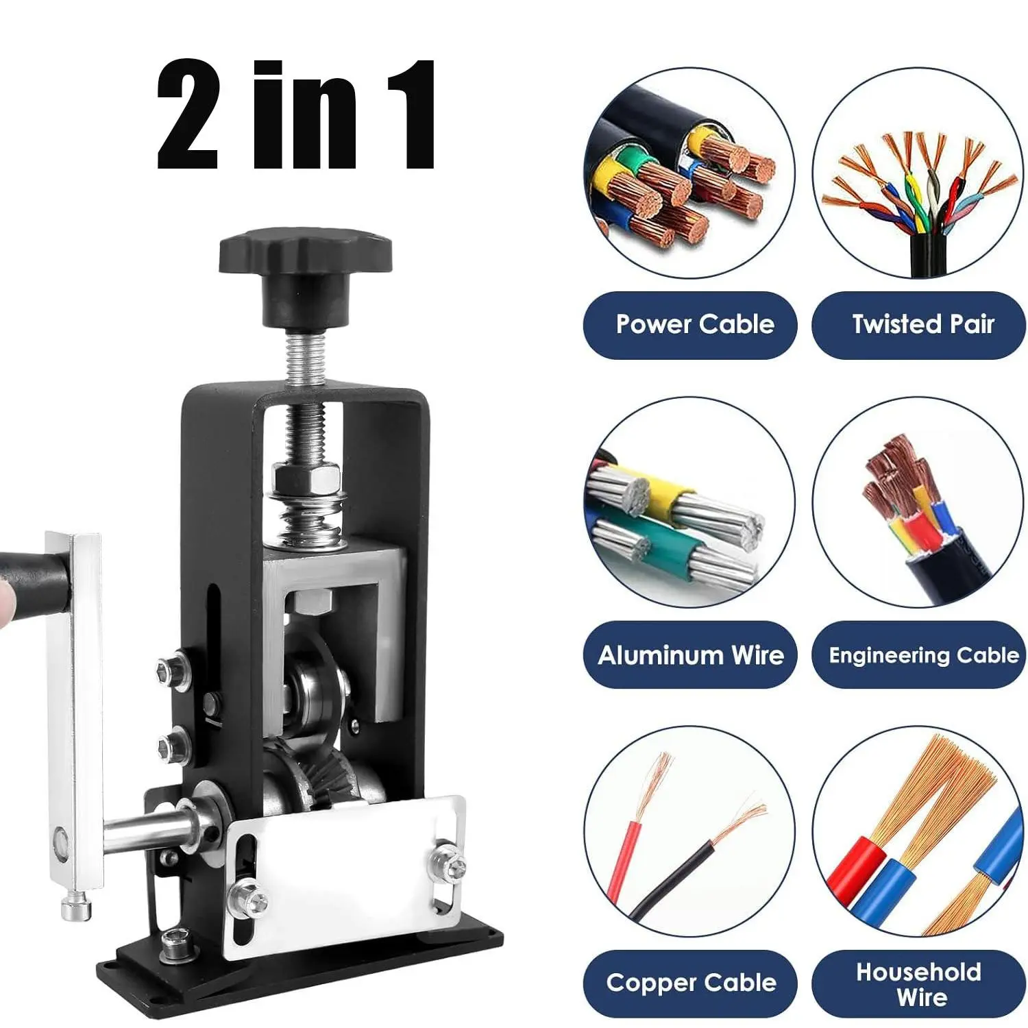Dual-Use Scrap Copper Wire Stripper, Hand Crank & Drill Powered Design, Precision Adjustable Blade, Safe Cable Peeling Tool for Household, Garage and Small Workshop Recycling