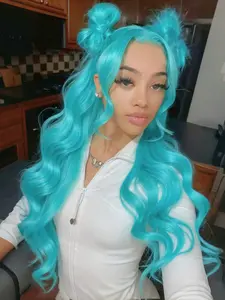 Mint Blue Body Wave Wig Lace Front Wig 13x4 Lace Frontal Synthetic Wig Pre-Plucked Natural Hairline Heat-Resistant Fiber Soft Synthetic Hair for Women Parties New Year Cosplay Stage 28 Inches