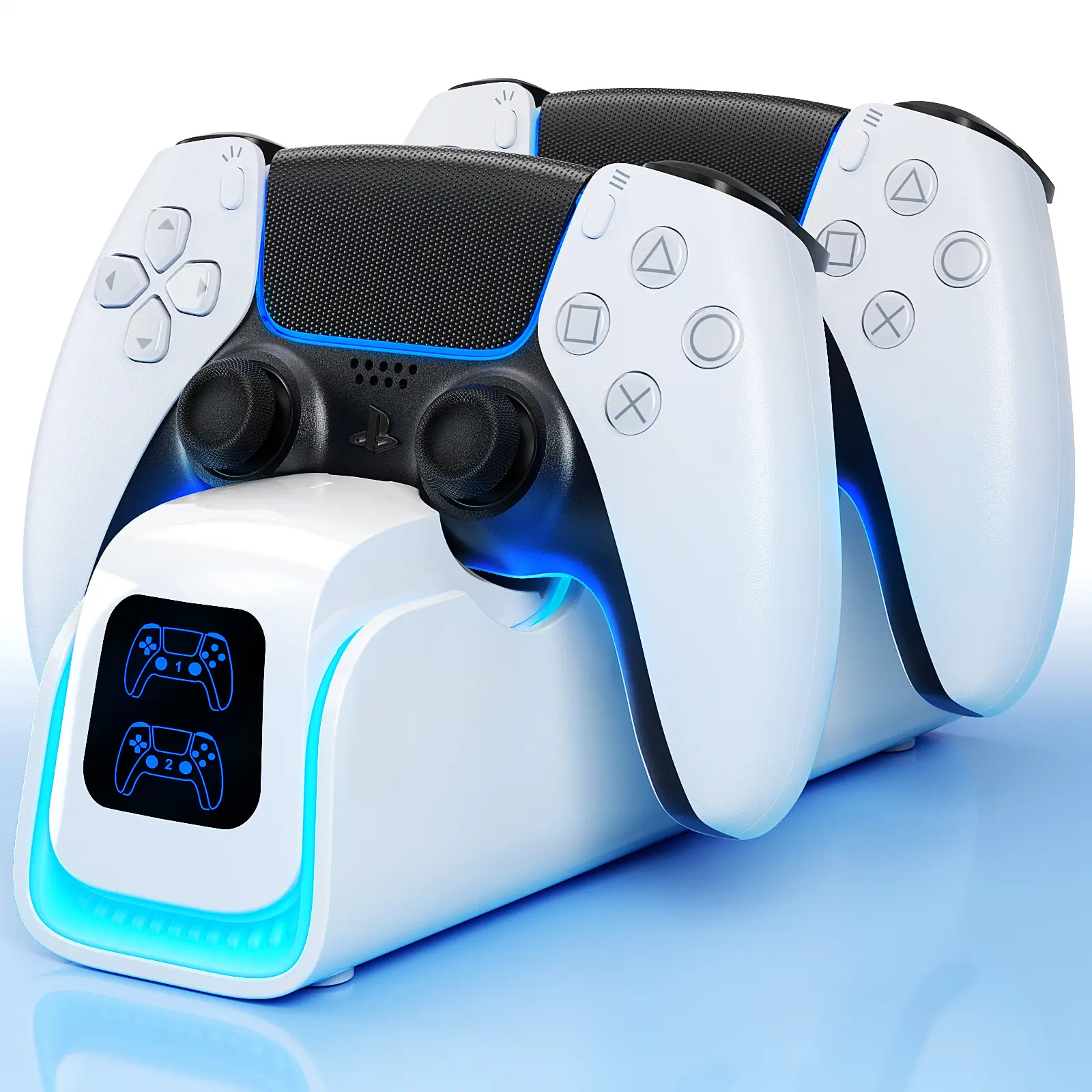 Ponkor PS5 Dual Controller Fast Charging Dock, Charge 2 Controllers Simultaneously, 6 RGB Modes, Overcharge Protection, Compatible with DualSense & DualSense Edge Game Peripherals