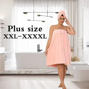 Women's Bathrobe & Hair Towel Set, 2 Counts/set Water Absorbent Bathrobe with Pocket & Hair Towel Wrap, Soft Bathrobe for Spa & Sauna, Super Absorbent Towel