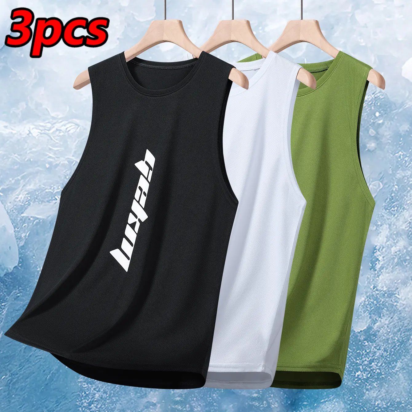 3-pack men’s athletic breathable lightweight sleeveless tank tops; casual sports quick-dry crew-neck sleeveless tops for men; men’s tops for fitness training.