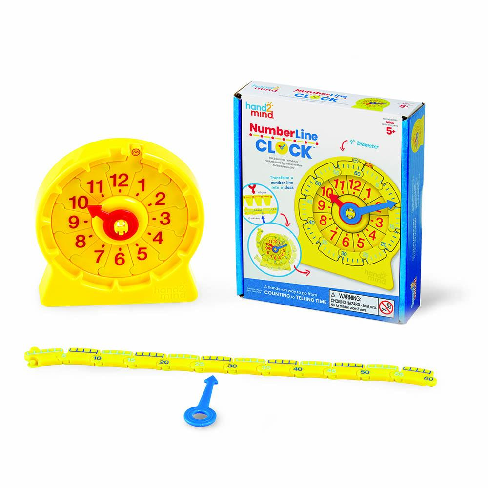 hand2mind NumberLine Clock, Learn to Tell Time Clock for Kids, Analog Clock for Kids Learning, Number Line for Kids, Practice Clock for Learning Time, Classroom Clock for Teaching Time (Set of 1)
