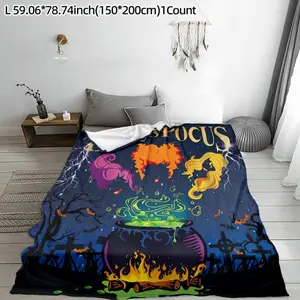 Hocus Pocus Themed Flannel Cozy Blanket, 1 Count Soft Washable Throw Blanket, Bedding Supplies for Home Office Travel Camping  Lightweight, breathable, soft and durable