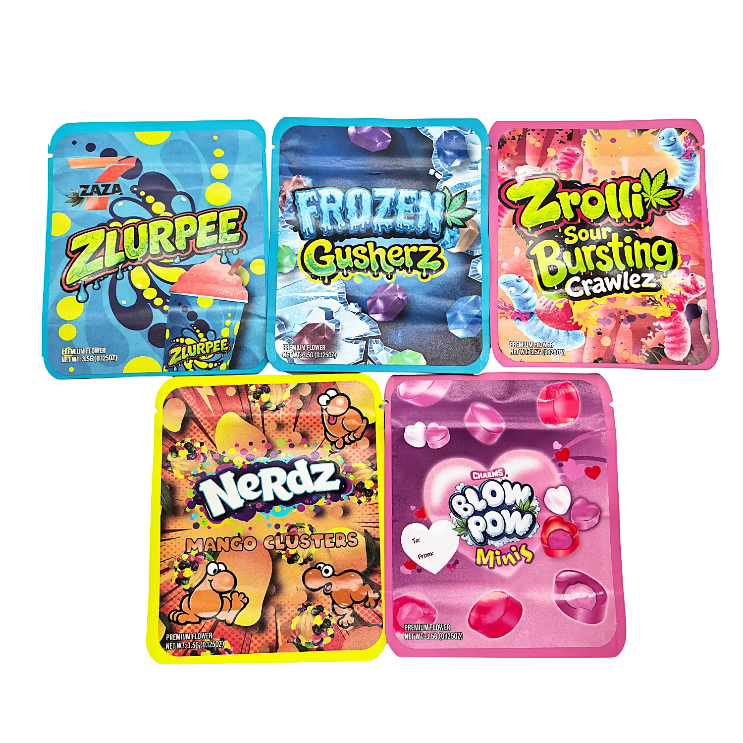 25 Pack 3.5g Thick Sticker Mylar Bags Premium Smell Proof Packaging Mix  | Candy Mashup Collection