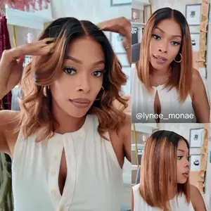 Sunber Brown With Blonde Piano Highlights 7X5 Short Bob Wig with Dark Root Straight Shoulder length Glueless Human Hair Wigs Summervibes summerwins