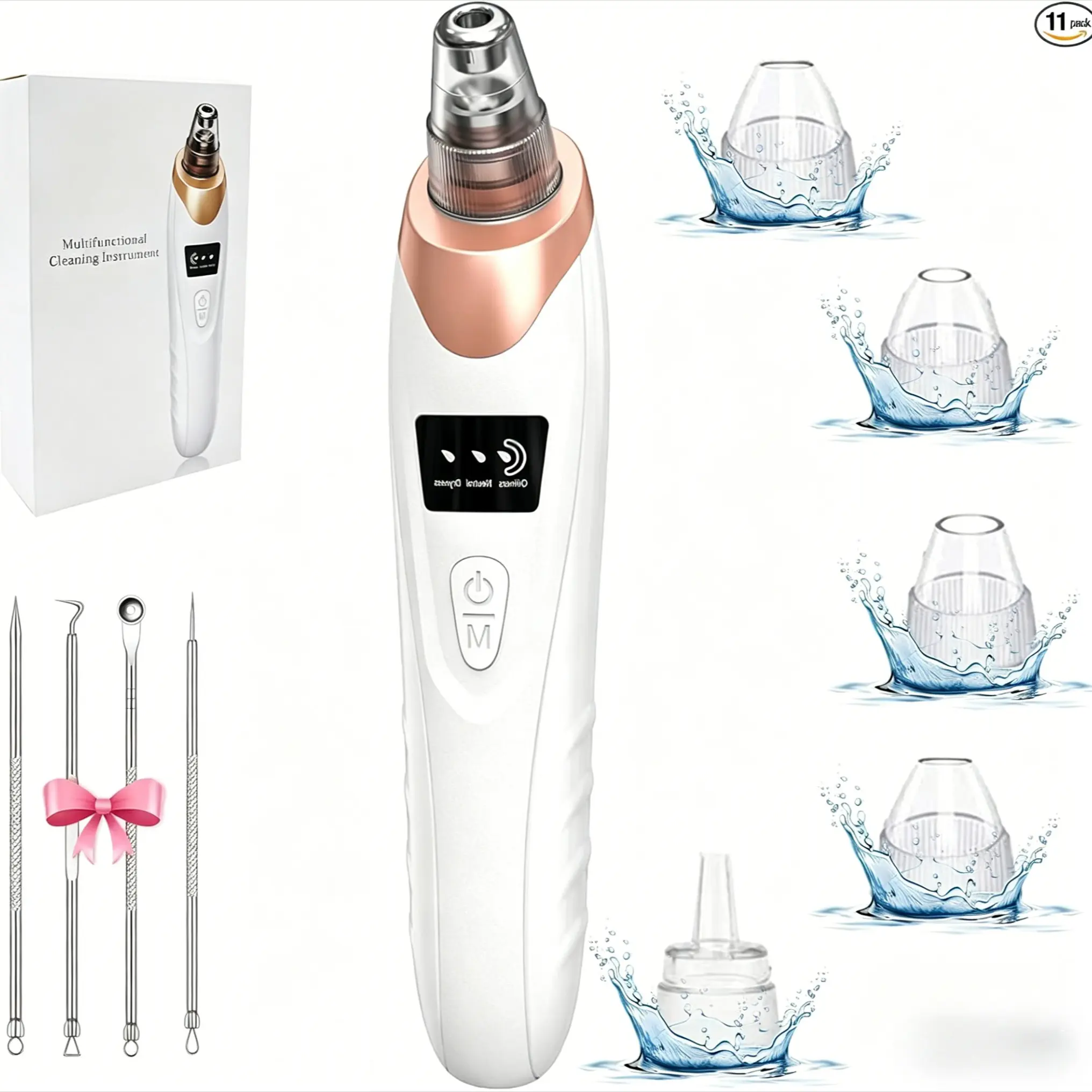 Electric Blackhead Remover Vacuum Pore Cleaner, Blackhead Removal and Pore Cleansing, 5 Suction Heads and 4 Stainless Steel Tools, 3 Modes, Deep Cleansing Facial Cleaning Tool