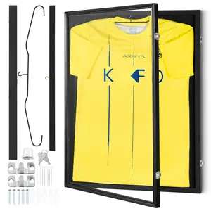 Jersey Display Frame Case 23.3 x 31.2 x 1.5 in, Large Lockable Shadow Box with 98% UV Protection PC Glass, Includes Hangers, Suitable for Baseball, Basketball, Football, Hockey Jerseys, Shirts, and Uniforms