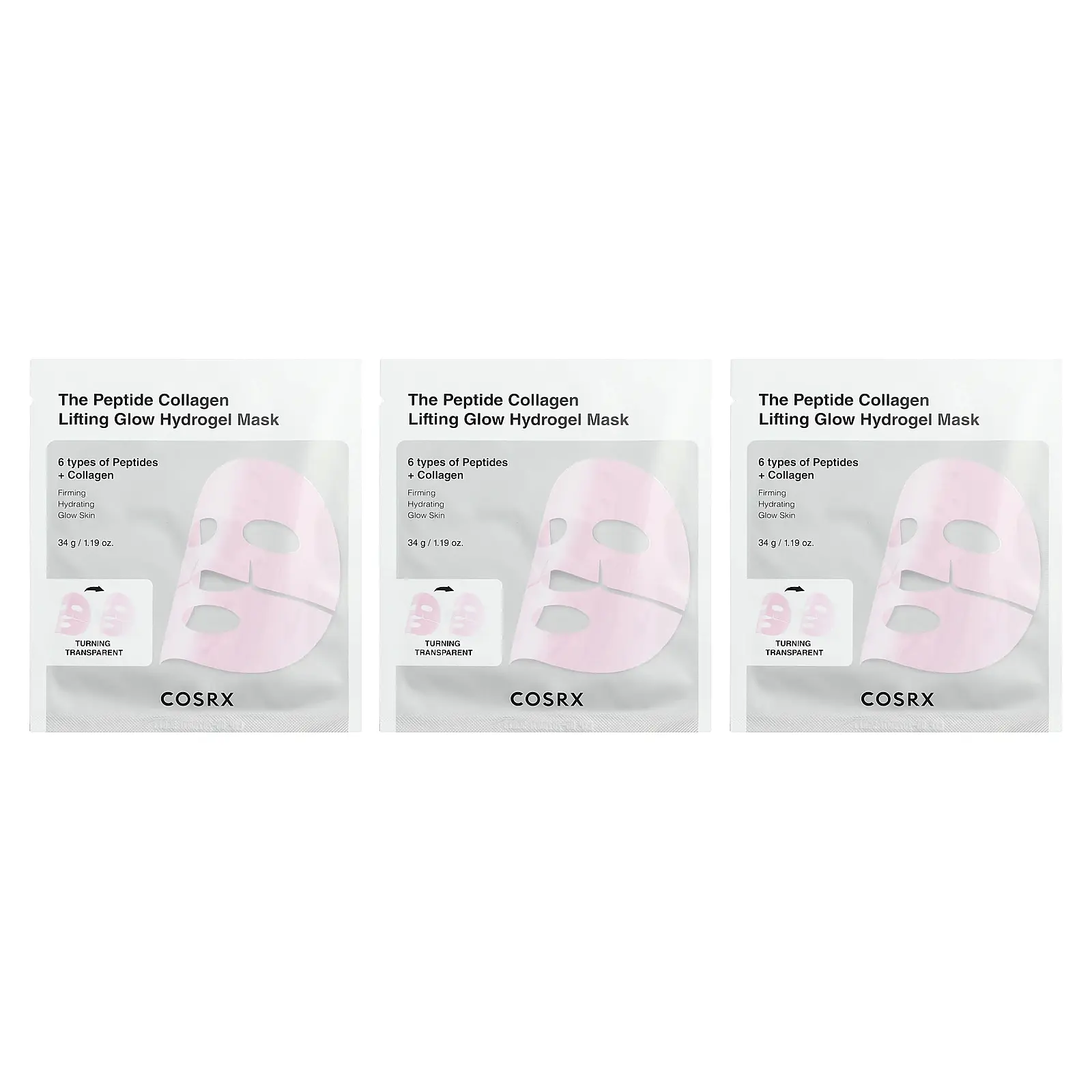 CosRx The Peptide Collagen Lifting Glow Hydrogel Beauty Mask, 3 Sheets, 1.19 oz (34 g) Each