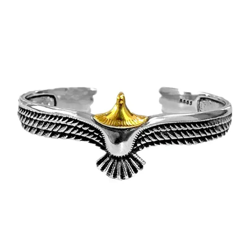 Buyee 925 Sterling Silver Male Big Bangle Circle Cute Eagle Open Bangle for Woman Fashion Rock Punk Fine Jewelry Bangles