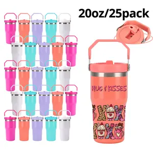 25pcs 20oz Matte Stainless Steel Insulated Travel Mug - 5 Colors Mixed, Flip Straw, Laser Engraving, Portable Tumbler, USA Warehouse Wholesale Kitchen Drinkware Cup,summerwins